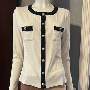 Petite Cream and Black Button-Up Top